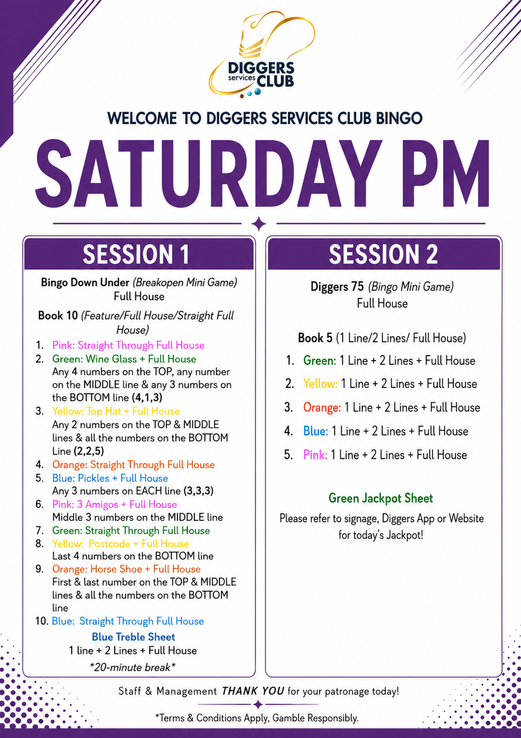 Saturday PM Bingo