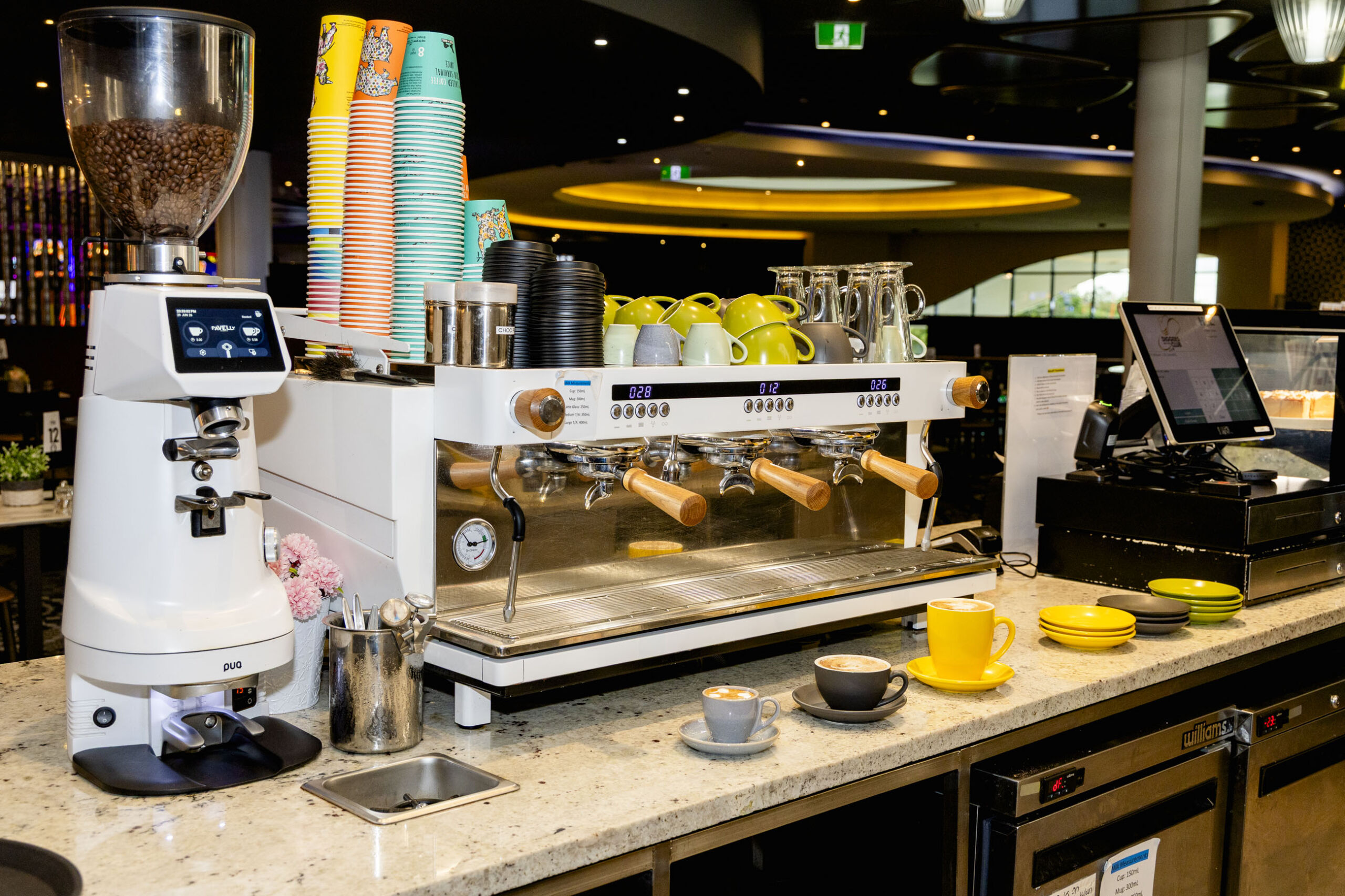 Espresso coffee machine and preparation station at Bravo Café