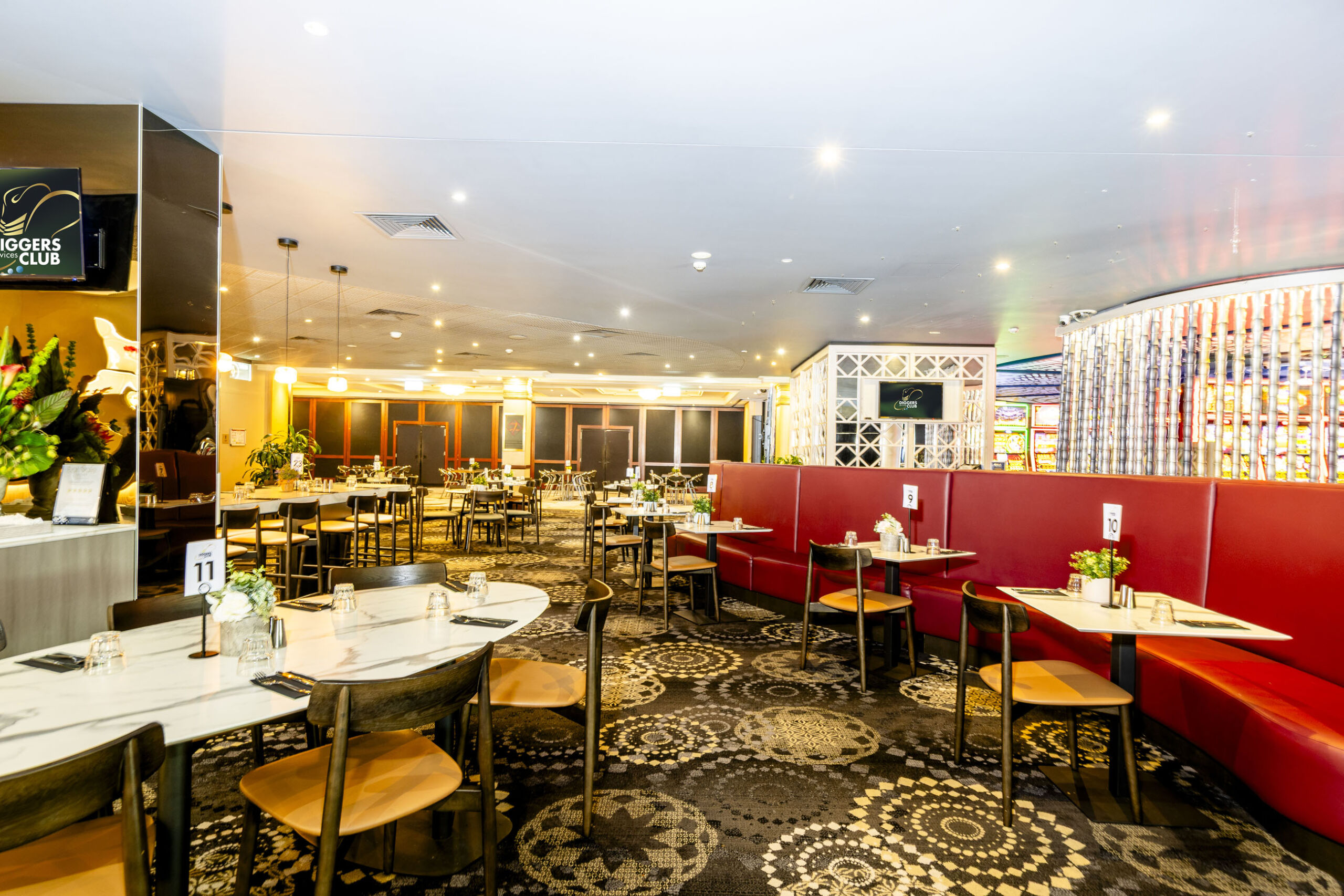 Essence Restaurant dining area at Diggers Services Club