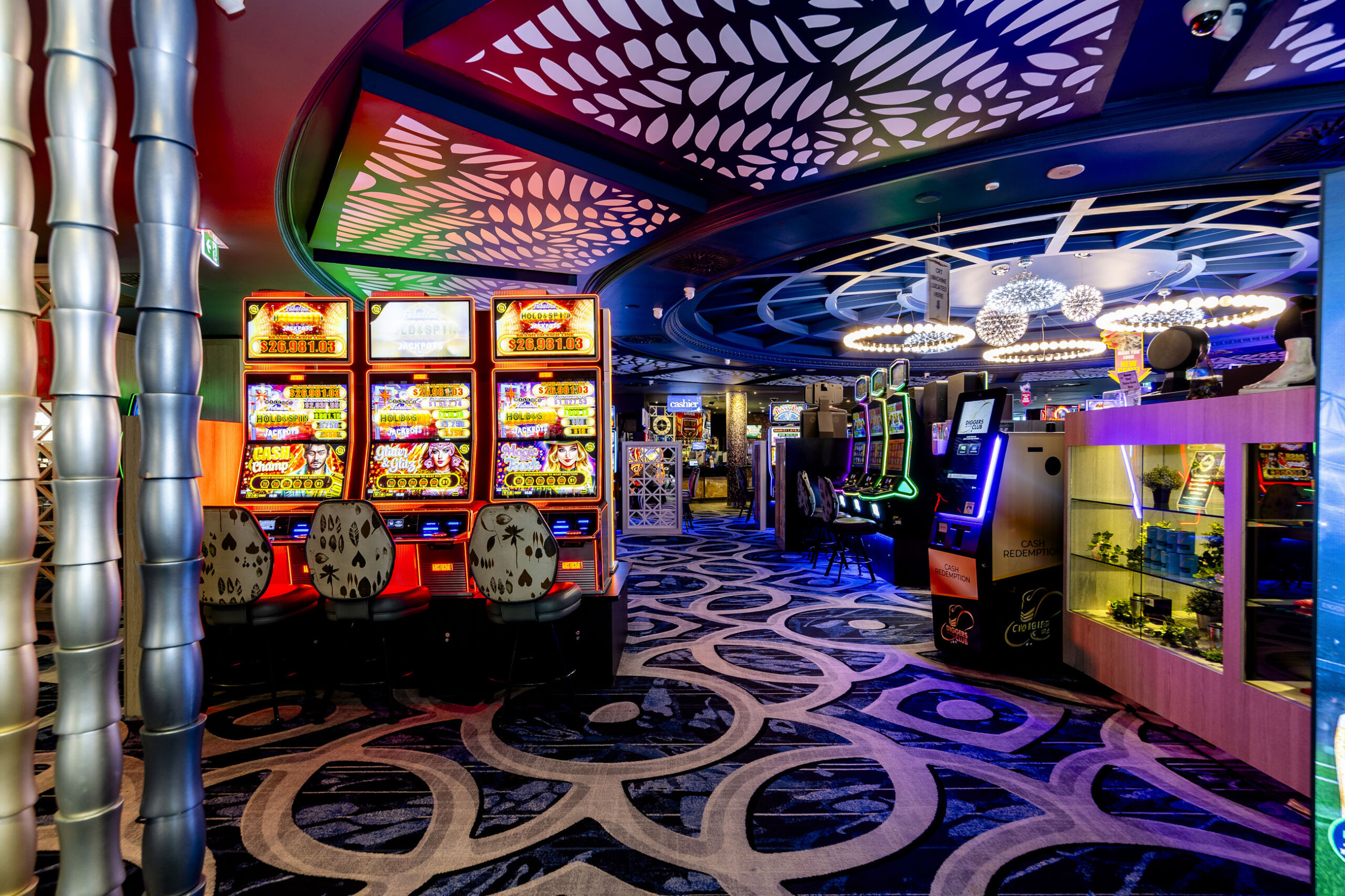 Spacious aisles in the Mint Gaming Lounge