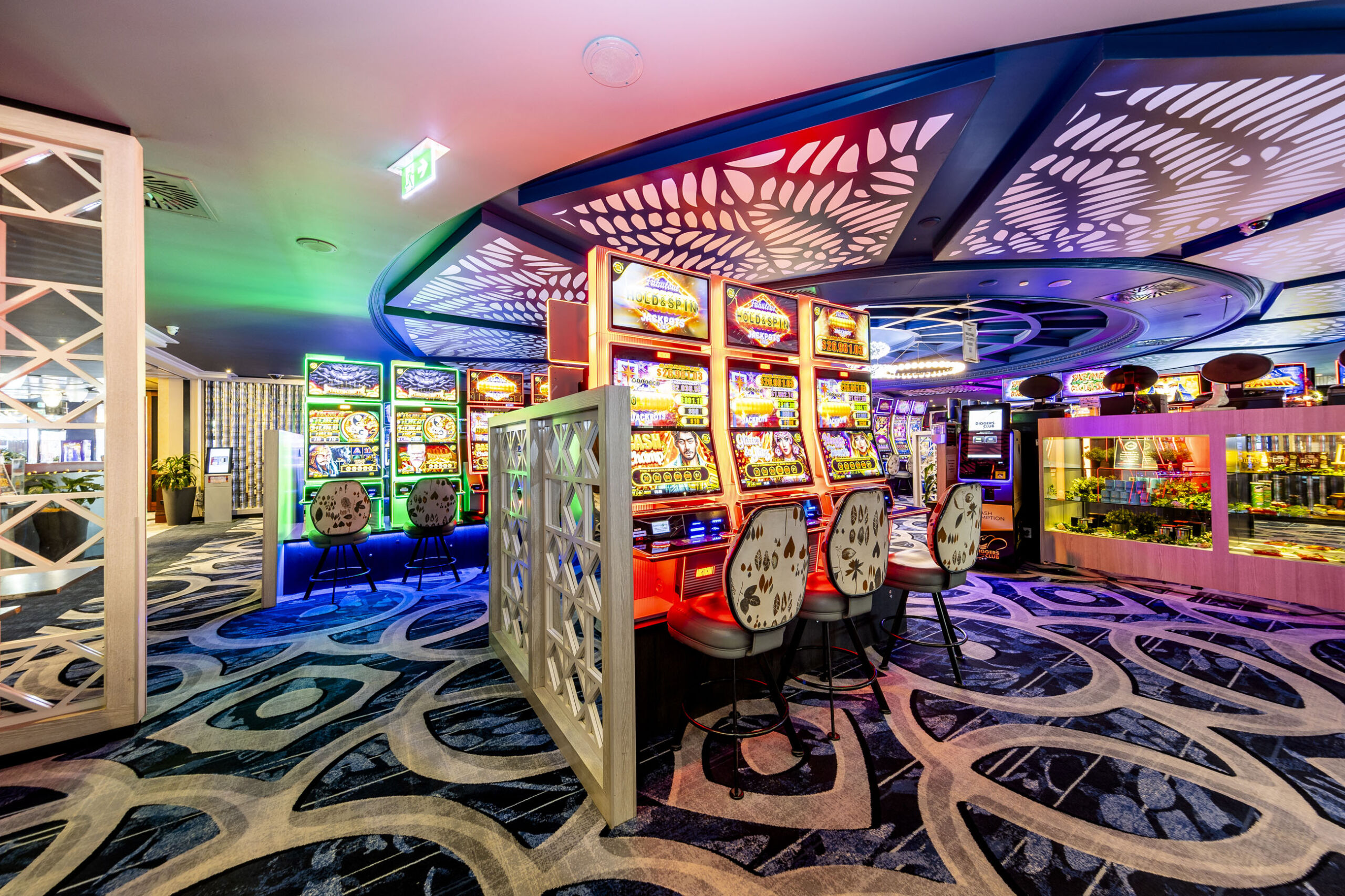 Modern pokie machines in the Mint Gaming Lounge