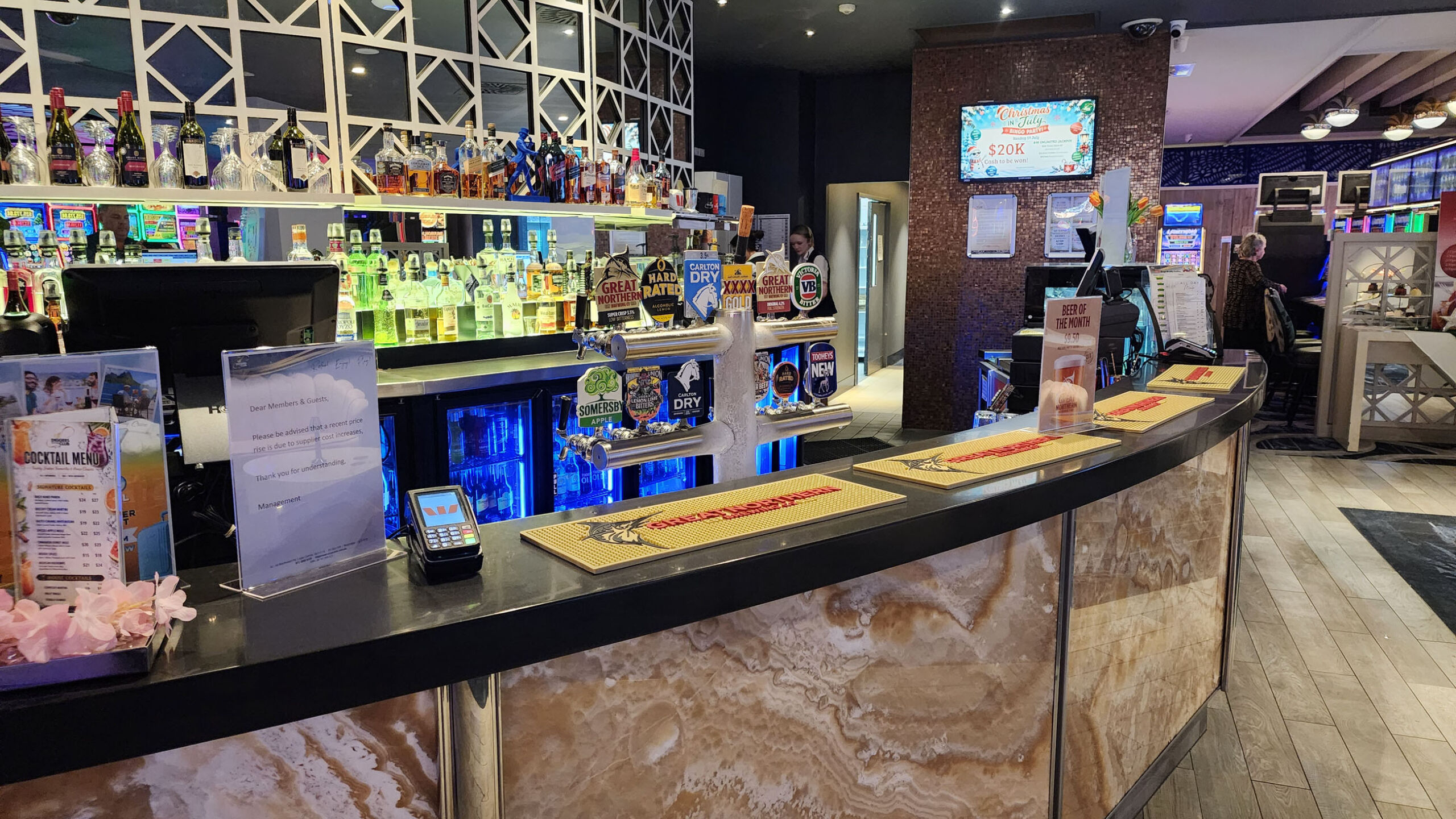Mint Bar service counter and lounge area