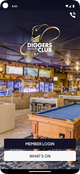 Diggers Services Club Membership App Member Login and What's On home screen