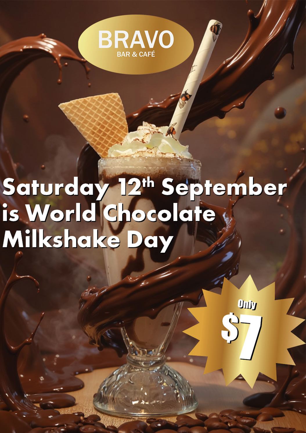 World Chocolate Milkshake Day $7 all day at Bravo Cafe