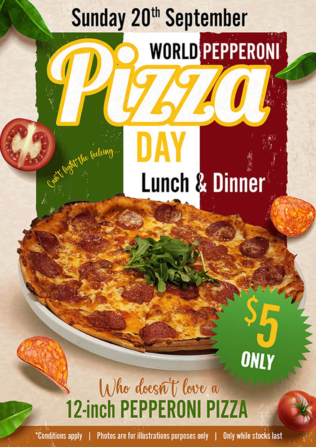 World Pepperoni Pizza Day - 12-inch pizza for only $5